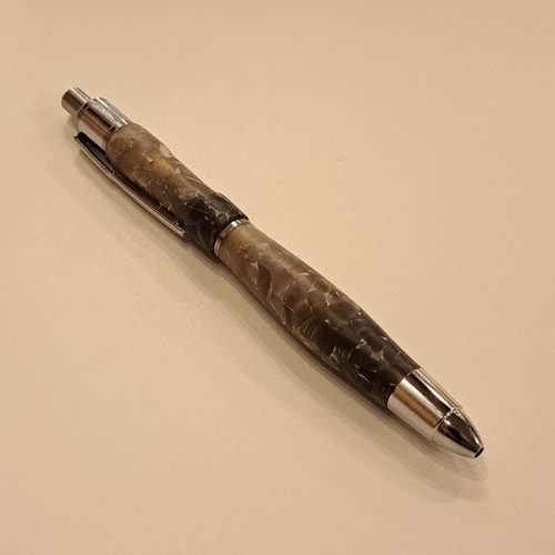 CR-022 Pen - Acrylic/Taupe/Carved/Silver $60 at Hunter Wolff Gallery